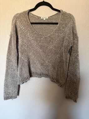 Rag Poets Taupe V-Neck Chenille Sweater